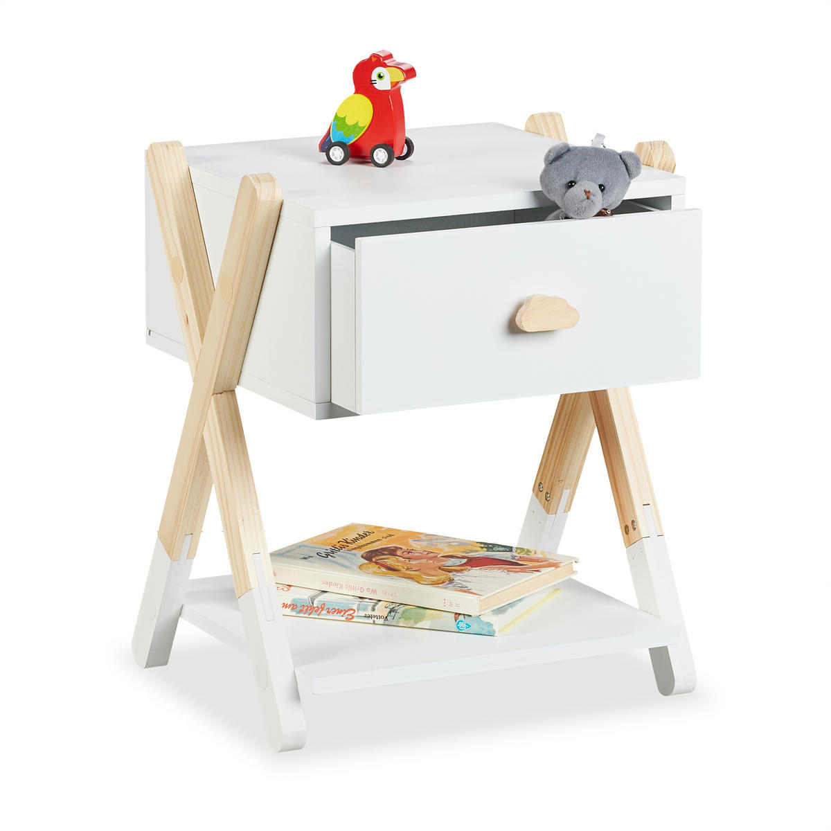 KINDER-NACHTTISCH - Weiß, Holz/Holzwerkstoff (34/42/32cm) - Relaxdays