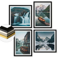 WANDBILDER 4er-Set - 50x50 cm & 40x60 cm Schwarzer Rahmen - Spiegelung der Boote auf Bergseen - Schwarz, Kunststoff (50/50cm) - ArtPrintCave
