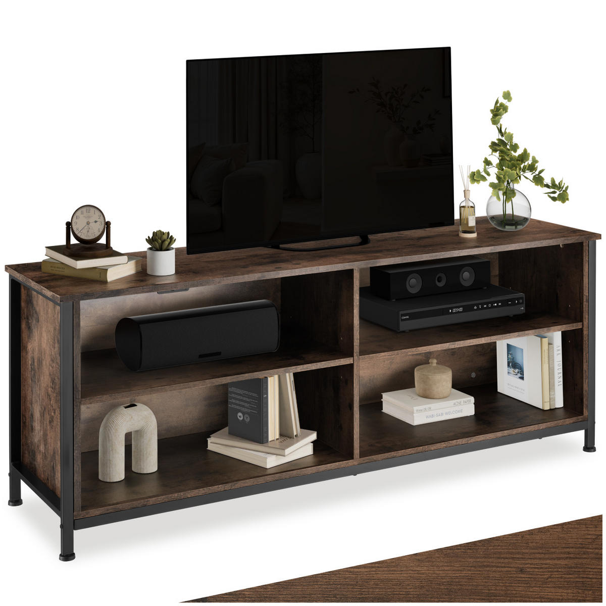TV-ELEMENT Navan,147 x 41 x 60,5 cm,Industrial Holz dunkel, rustikal - Rostfarben, Holzwerkstoff (41/60.5/147cm) - tectake