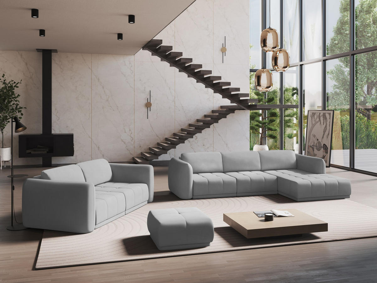 4-SITZER-SOFA Chenille Stoff Grau - Hellgrau/Schwarz, Kunststoff/Textil (250/74/105cm) - Makamii