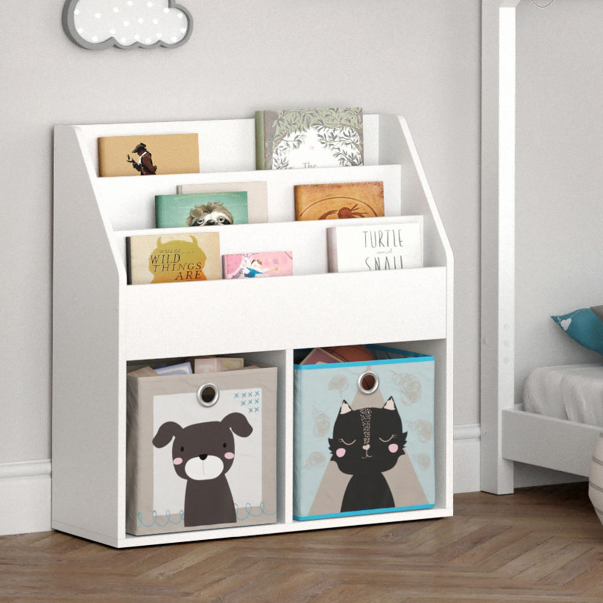 KINDERREGAL Luigi Weiß 72 x 79 cm mit 2 Faltboxen opt.4 - Weiß, Holzwerkstoff (72/79/30.7cm) - Vicco