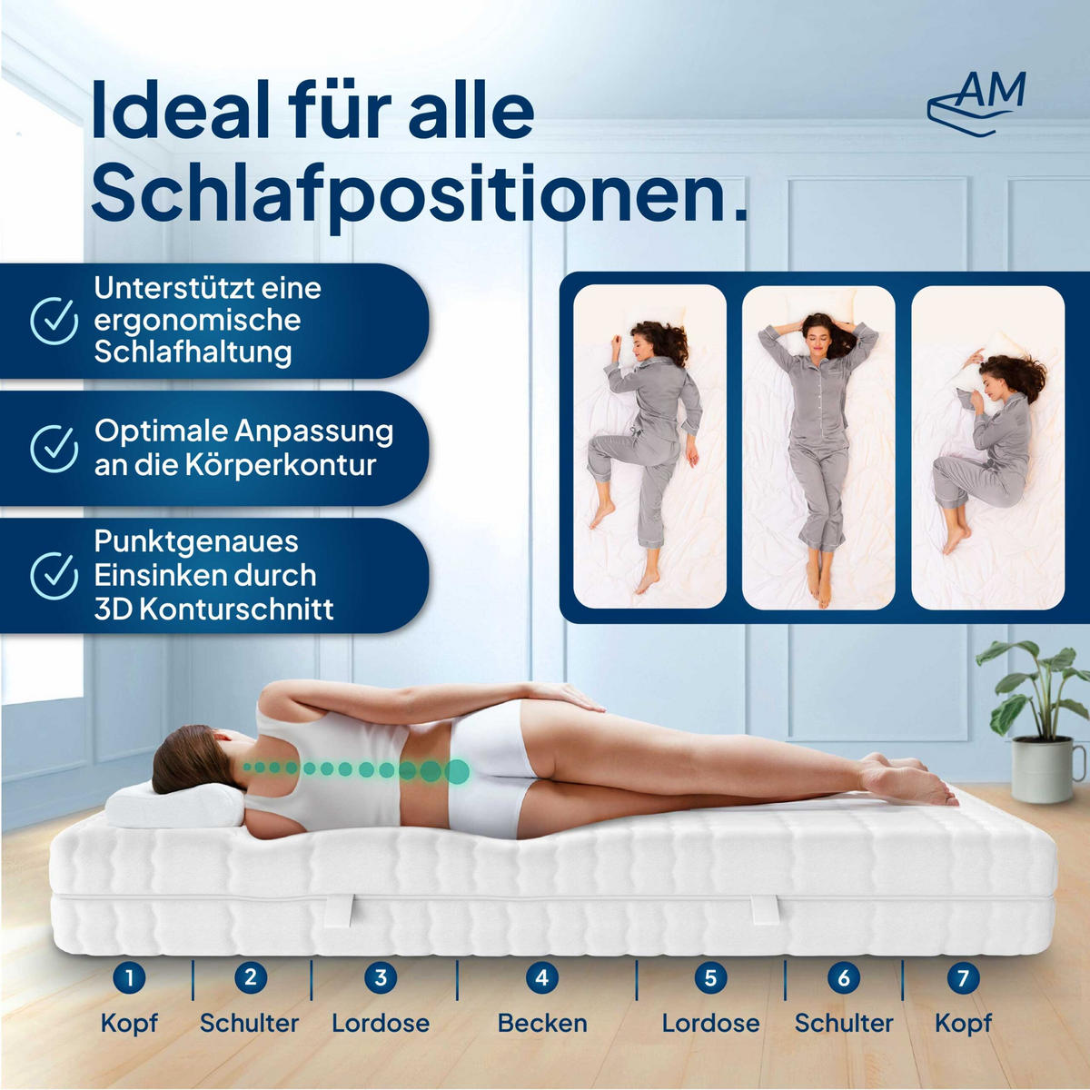 TASCHENFEDERKERNMATRATZE 3D Deluxe 180/200 cm H4 - 24cm Höhe & Tencel Bezug - Weiß, Textil (180/200cm) - AM Qualitätsmatratzen