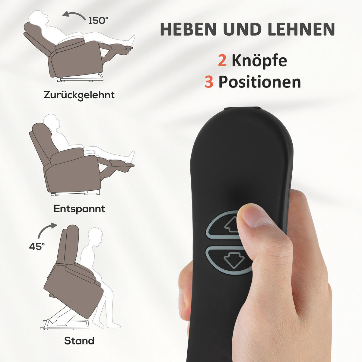 FERNSEHSESSEL mit Aufstehhilfe, Relaxsessel mit Liege-, Massagefunktion, Braun - Hellbraun/Schwarz, Textil/Metall (104/100/93cm) - HOMCOM