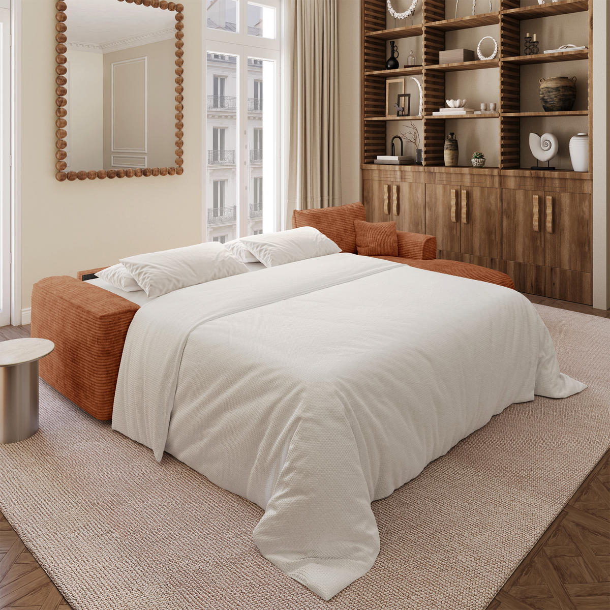 ECKSOFA rechtwinklig COMO Cord Terrakotta 300cm - Dunkelorange/Terracotta, Textil (300/165cm) - Premium Interiors