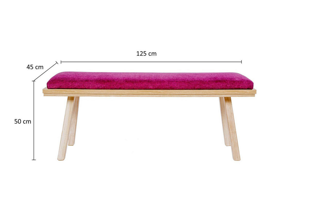 GARDEROBENBANK Die Zeitlose - Eichefarben/Bordeaux, Holz/Textil (45/50/125cm) - Kundler Home