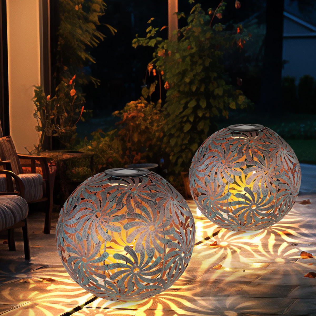 LED SOLAR-STECKLEUCHTE Kugel Antik-Gold - Goldfarben, Metall (26/26/37cm) - Globo Lighting