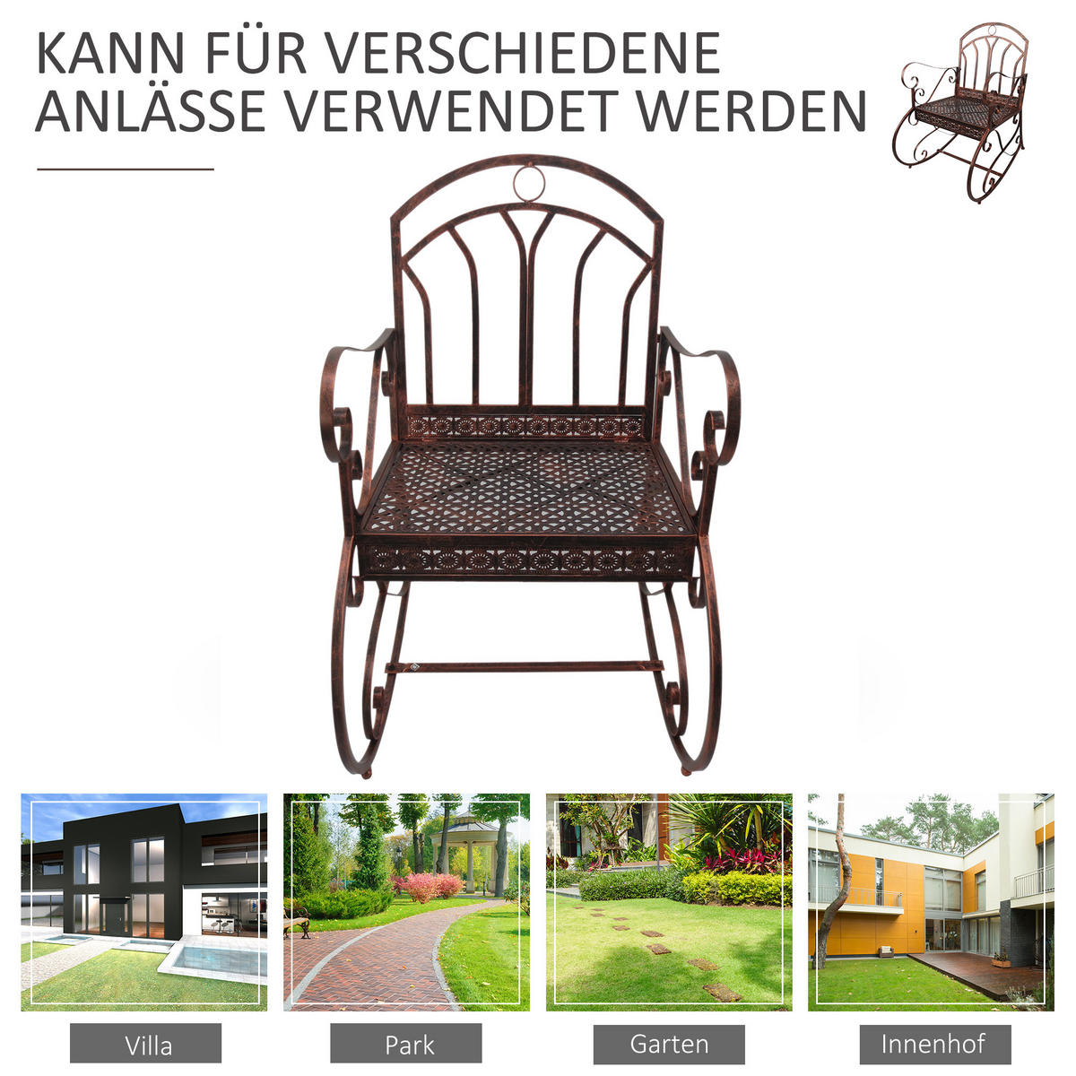GARTENSTUHL, 2-Sitzer, Metall, 61 x 79 x 90 cm - Bronzefarben, Metall (79/90/61cm) - Outsunny