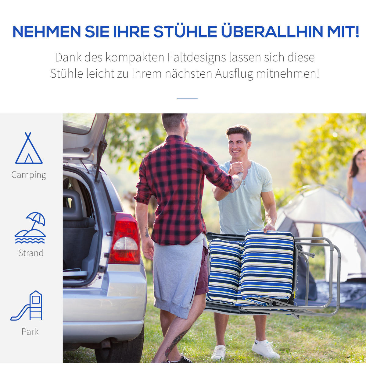 SONNENLIEGE aus Polyester 75x60x65-102 cm Blau klappbar mit 5-fach verstellbarer Rückenlehne im 2er-Set - Blau, Kunststoff (60/102/75cm) - Modfu