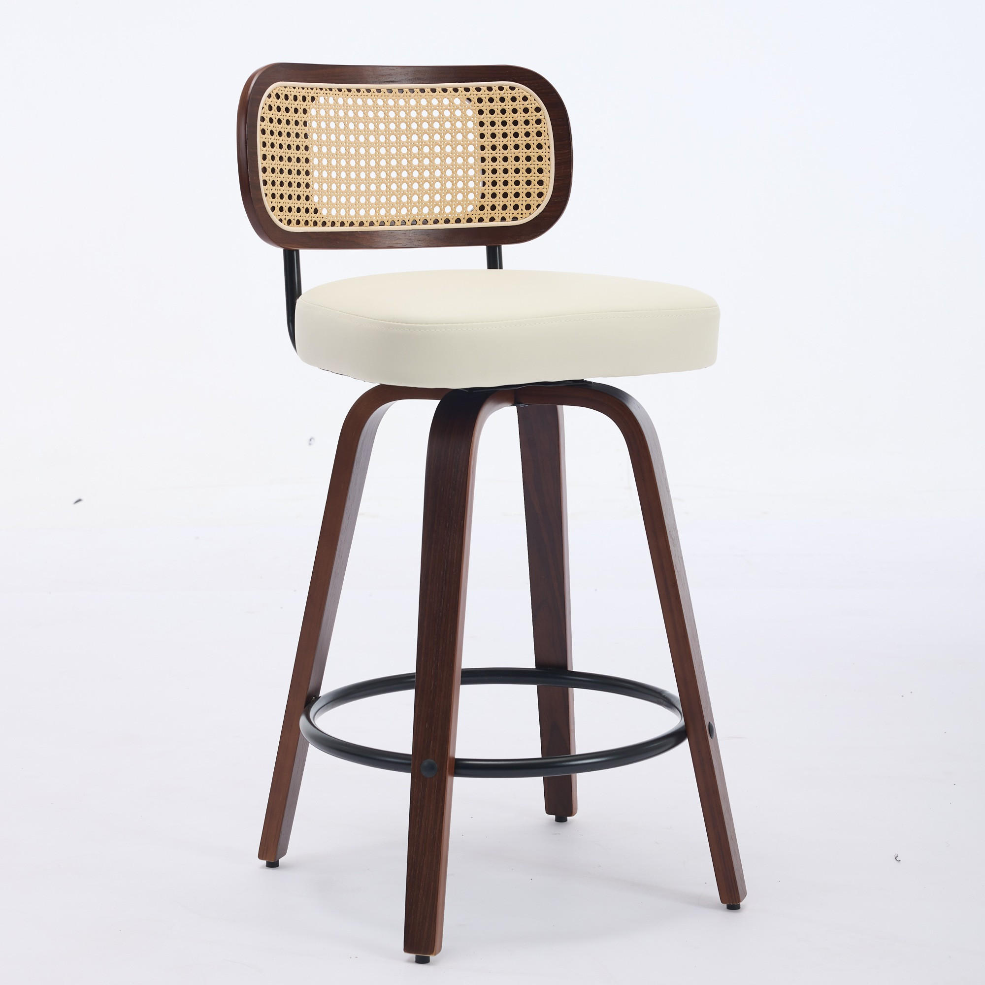 BARHOCKER 2er-Set drehbar mit Rattanlehne, Walnuss/Beige - Beige, Kunststoff (56/90/43cm)