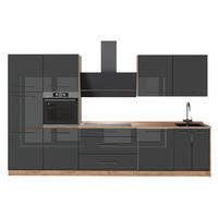 CHICINETĂ Fame-Line, Antracit lucios ridicat/Stejar auriu, 340 cm fara blat - stejar miere/negru cu luciu intens, compozit lemnos (340/206.8/51.6cm) - Vicco