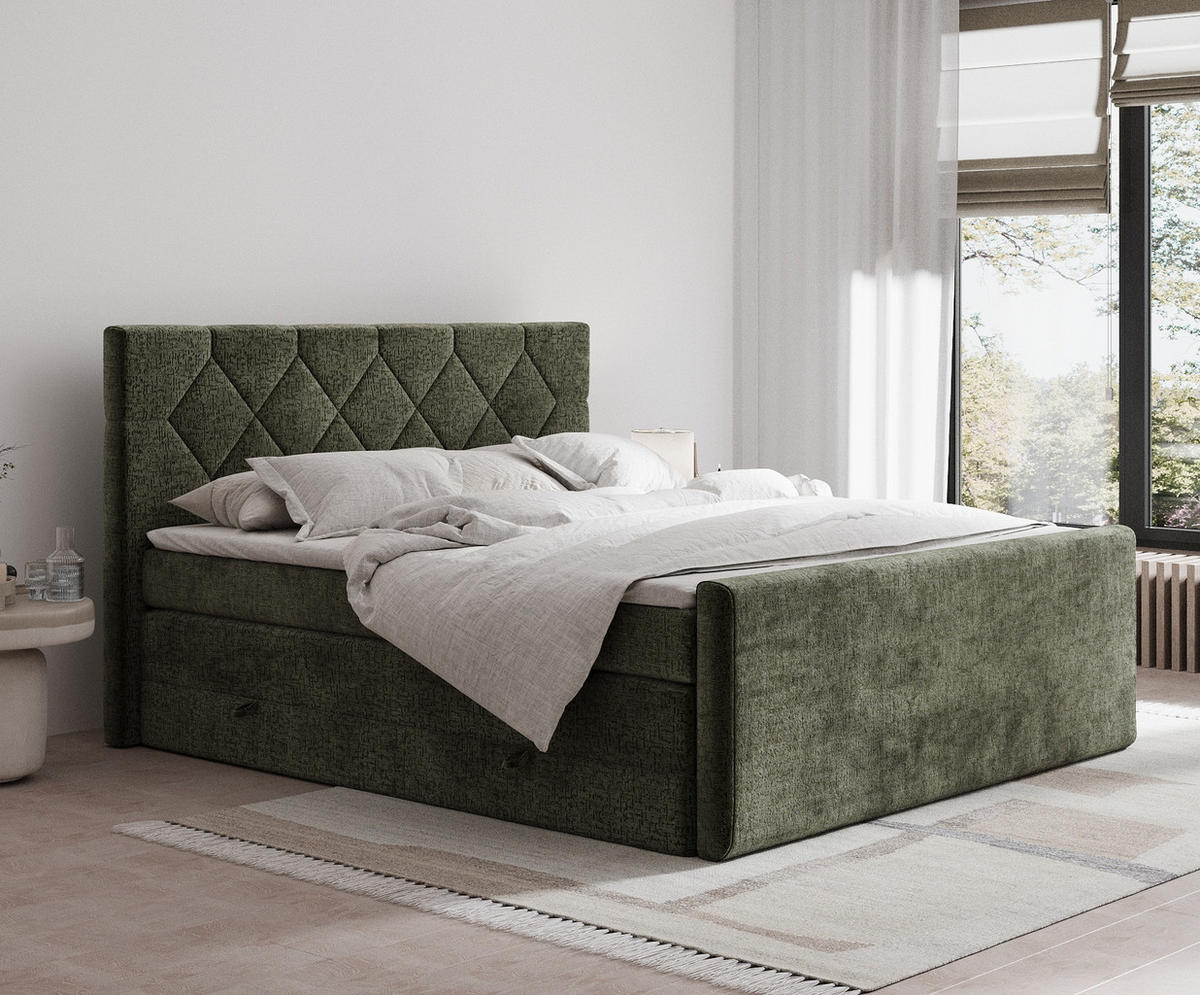 BOXSPRINGBETT Toma Olivenfarbe 140/200 cm - Schwarz/Olivgrün, Holz/Holzwerkstoff (140/200cm) - Maison de Reve