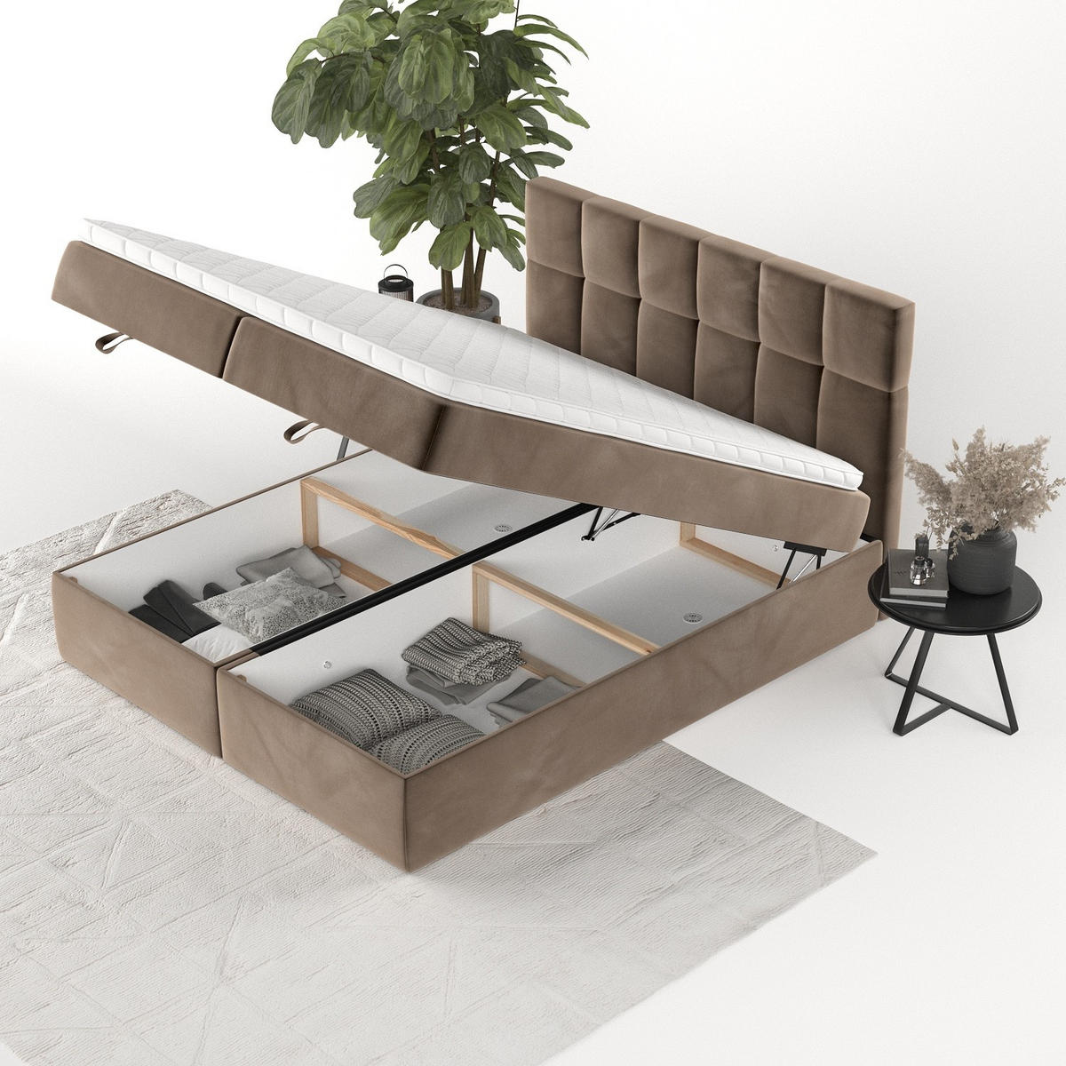 BOXBETT Savio 200/200 cm Braun im Paros Stoff - Schwarz/Braun, Holz/Holzwerkstoff (200/200cm) - AltaBeds