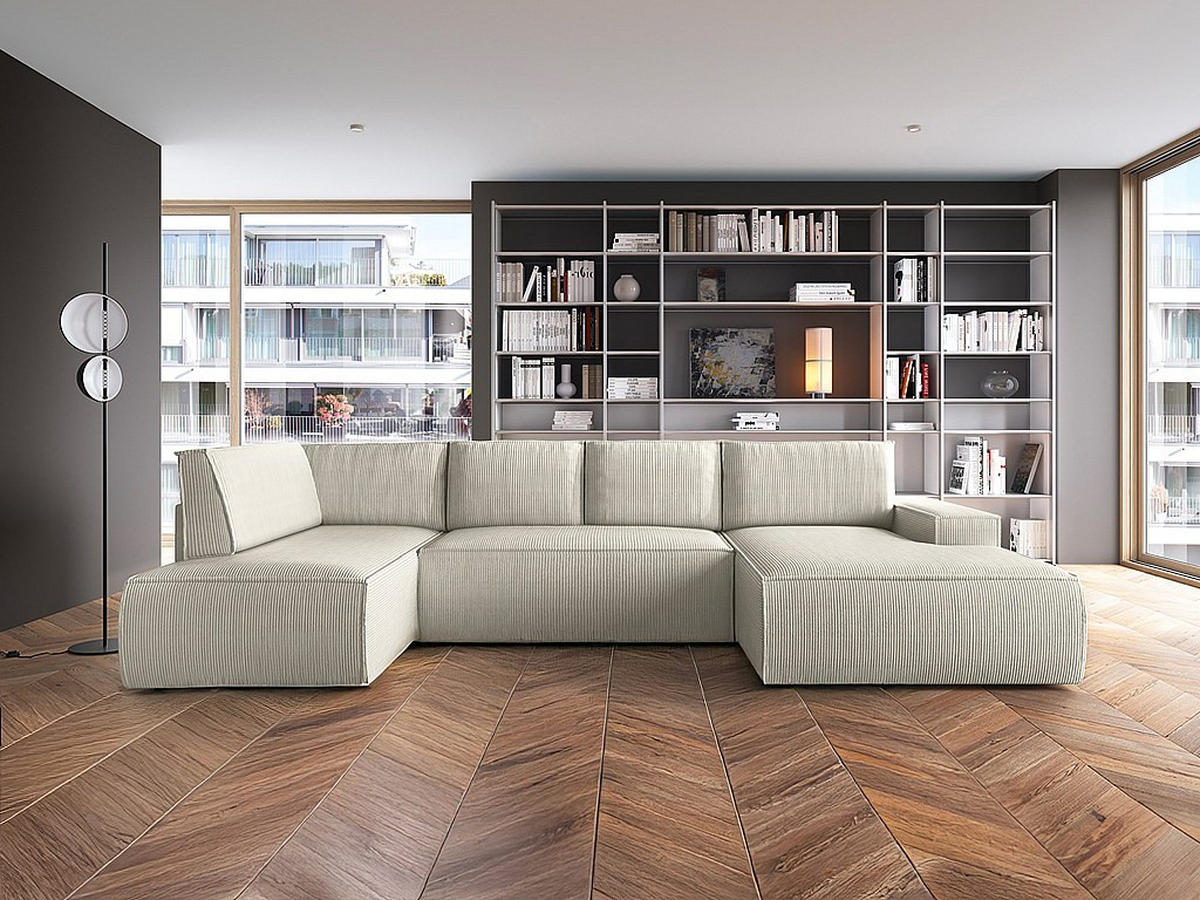 SCHLAFSOFA - 8 Personen - samt - beige Amelia - Beige, Textil (349/85/195cm) - Vente-Unique