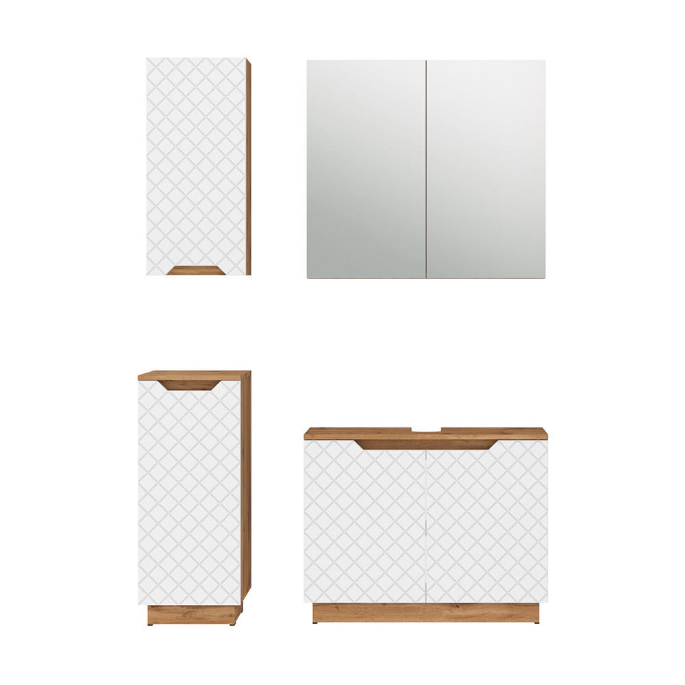 BADMÖBEL-SET Lotta Eiche/Weiß mit Kachelstruktur 4 Teile - Eichefarben/Weiß, Holzwerkstoff (79.6/62.1/32cm) - Vicco