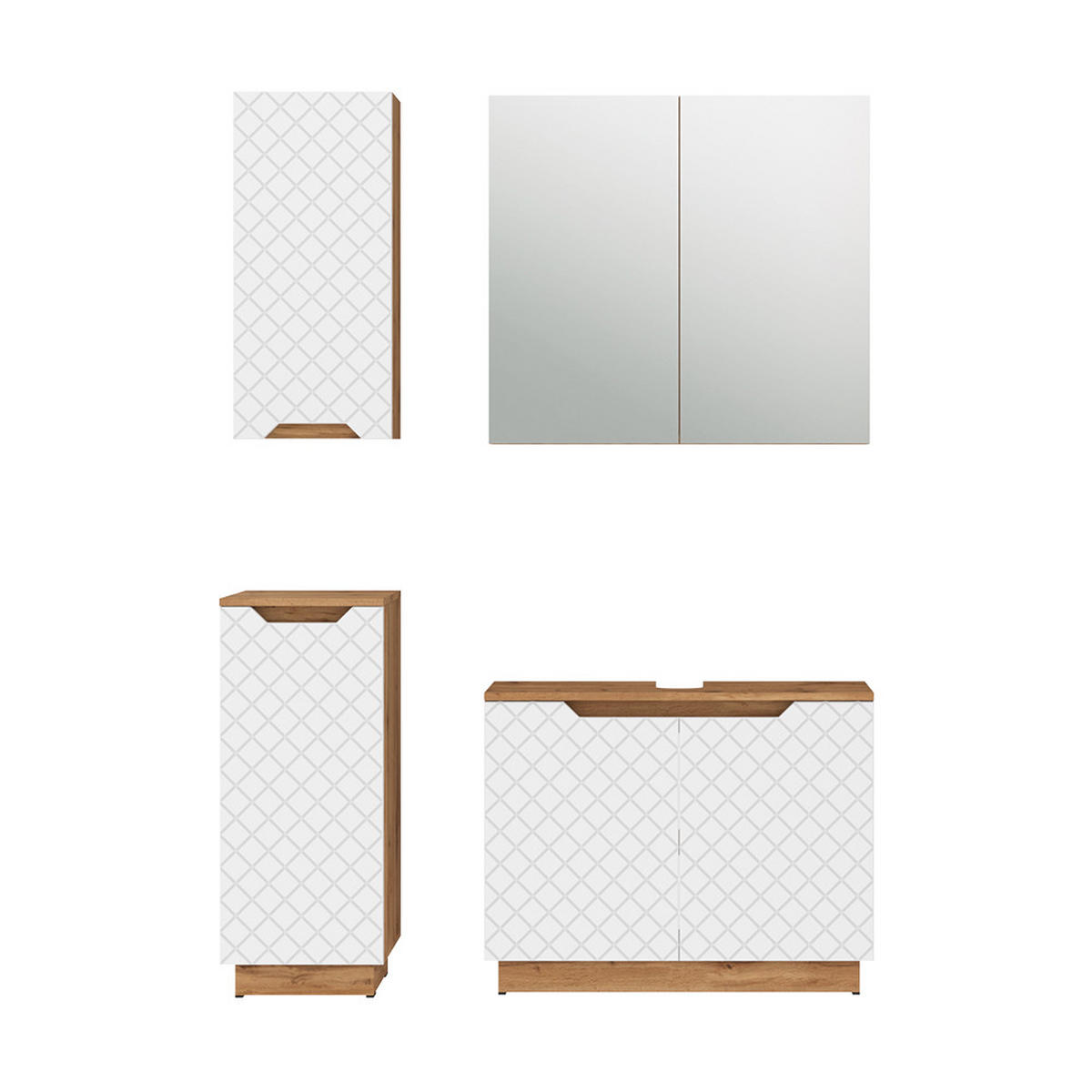 BADMÖBEL-SET Lotta Eiche/Weiß mit Kachelstruktur 4 Teile - Eichefarben/Weiß, Holzwerkstoff (79.6/62.1/32cm) - Vicco