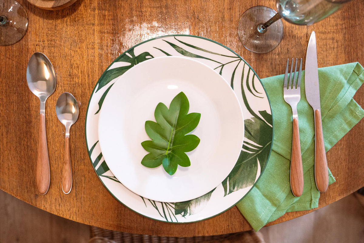 GESCHIRR-SET 18-teilig Palme Grün - Multicolor/Grün, Keramik (7/28/9.5cm) - Secret de Gourmet