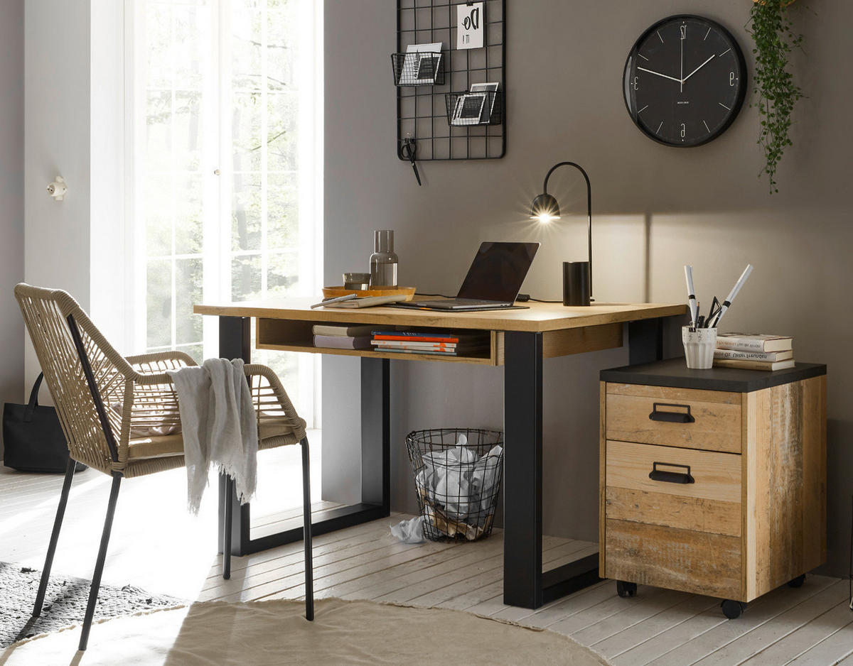 SCHREIBTISCH Used Wood hell, anthrazit, Laptoptisch für Homeoffice und Büro 125 x 60 cm - Eichefarben/Anthrazit, Holzwerkstoff/Metall (125/60/76cm) - Furn.Design
