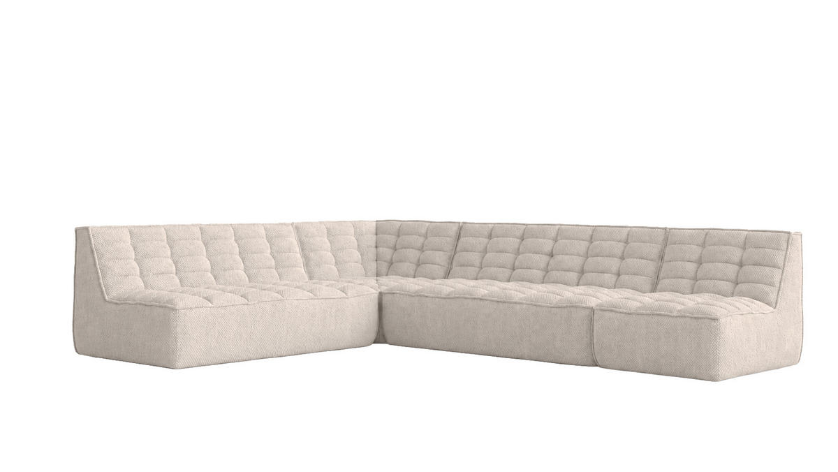 ROHOVÁ SEDAČKA modulární ve tvaru L, plyšová tkanina Pop, Béžová, Pravá strana, LAZY L - béžová, dřevo (333/253cm) - Kaiser Möbel