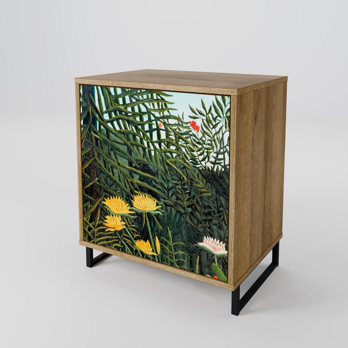 SIDEBOARD VIRGIN FOREST WITH SUNSET, Eichefarben, 57,5x42x75,5 cm, Goldfarbene Metallfüße - Eichefarben/Goldfarben, Holzwerkstoff/Metall (57.5/75.5/42cm) - SpaceRebels