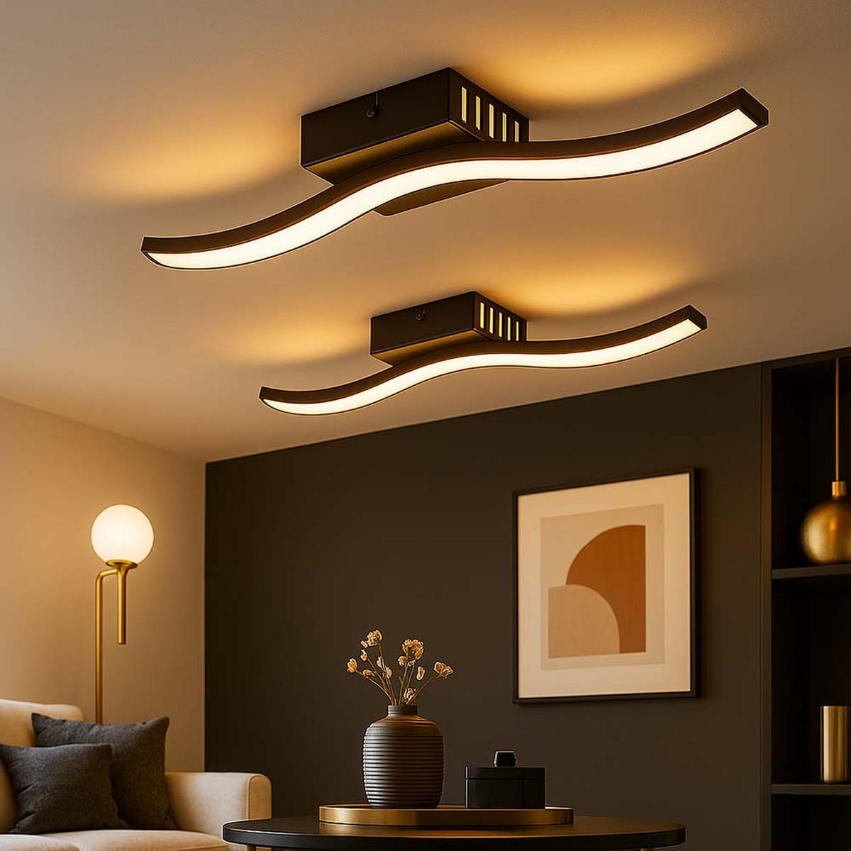 LED DECKENLEUCHTE TYLER Schwarz Gewellt - Schwarz, Kunststoff (34.3/7/6.4cm) - Globo Lighting