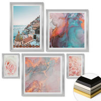 WANDBILDER 5er Set - 50x50 cm & 20x30 cm & 40x60 cm Silberner Rahmen - Abstrakte Pastellmuster - Silberfarben, Kunststoff (40/60cm) - ArtPrintCave