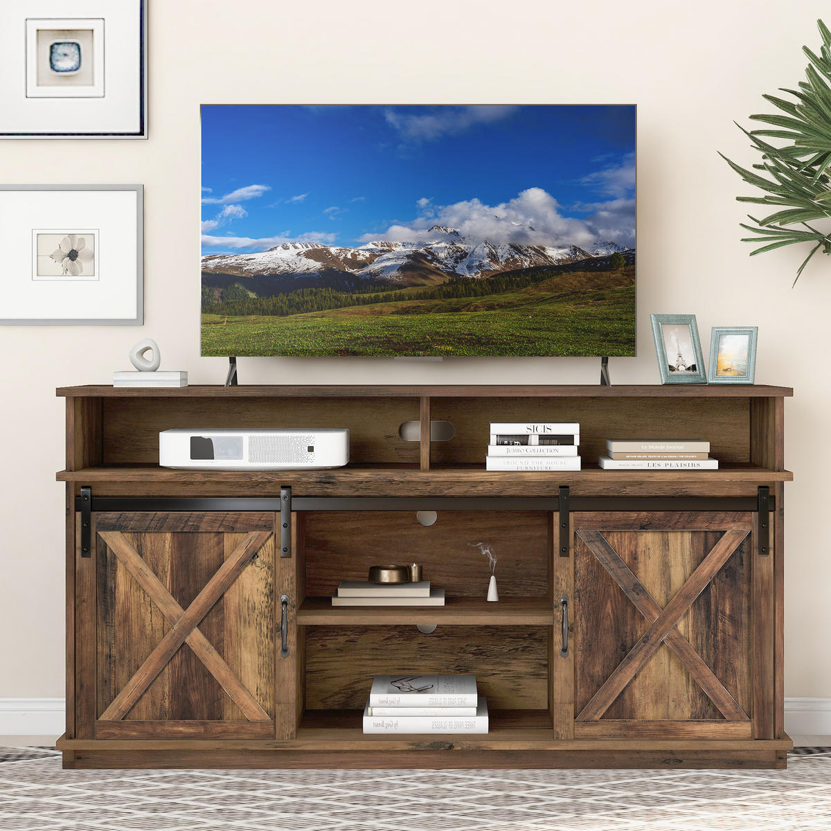 TV-SCHRANK aus Spanplatte 148x40x78 cm Braun mit Schiebetüren, verstellbaren Regalen und viel Stauraum - Rotbraun, Holzwerkstoff (148/78/40cm) - Modfu