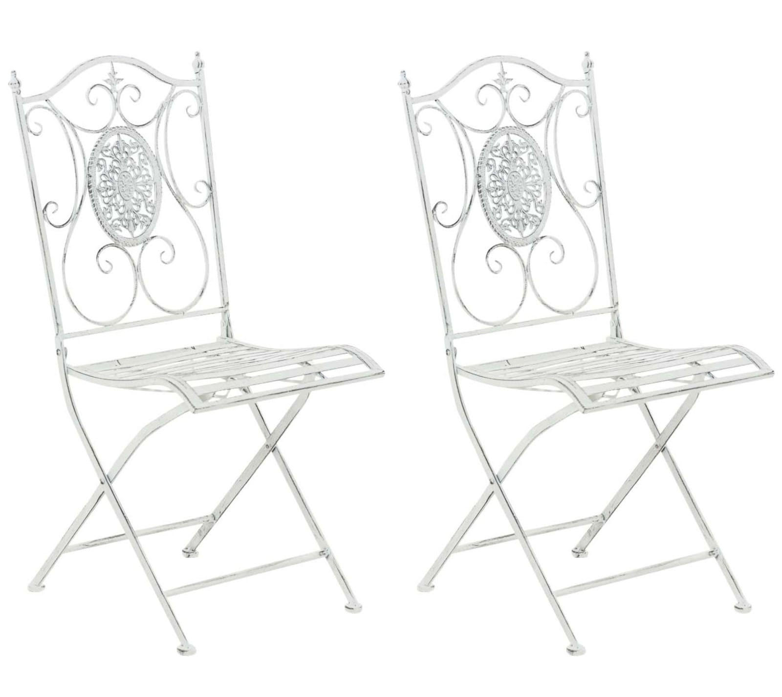 GARTENKLAPPSTUHL 2er Set Metall Antik Weiß - Weiß, Metall (42/91/49cm) - CLP