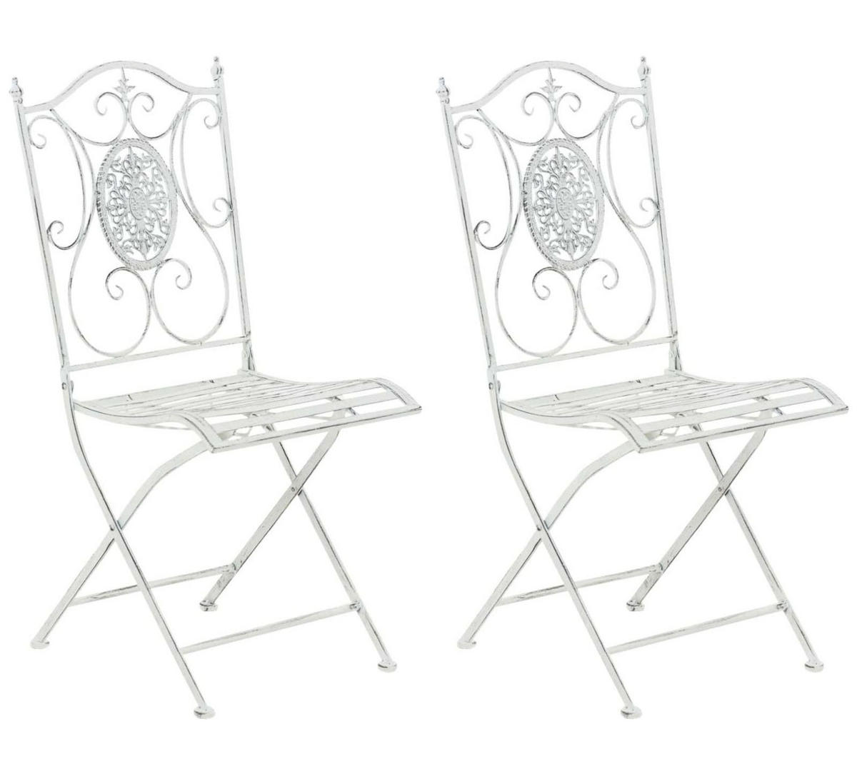 GARTENKLAPPSTUHL 2er Set Metall Antik Weiß - Weiß, Metall (42/91/49cm) - CLP
