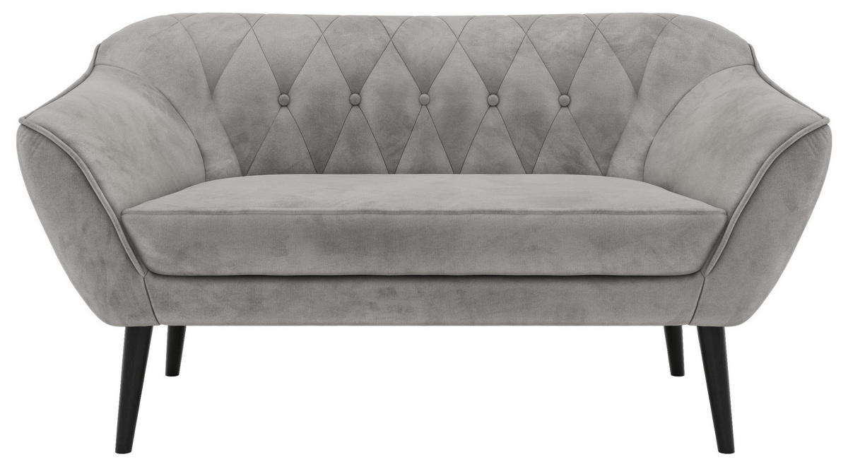 2-SITZER-SOFA PIRS - Hellgrau Velvet - Schwarze Beine - Hellgrau/Schwarz, Holzwerkstoff/Textil (140/75/74cm) - MKS