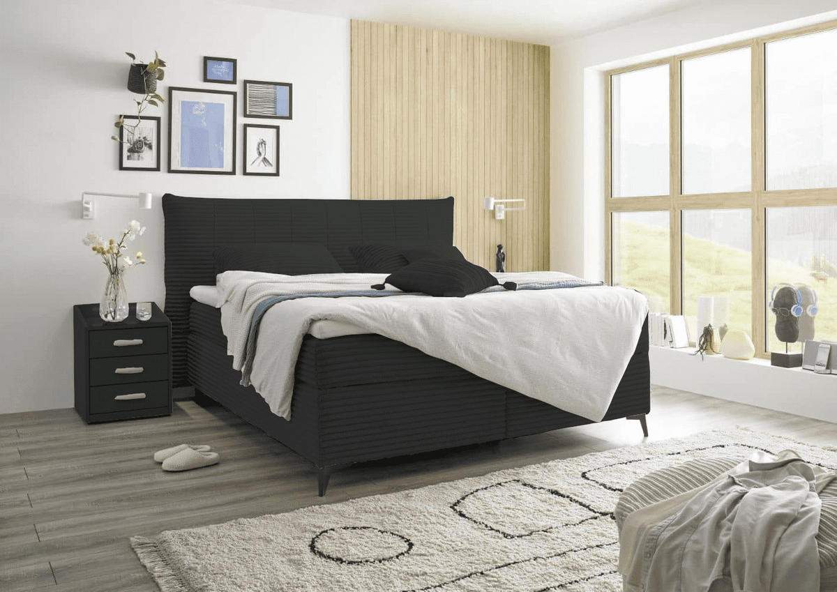 BOXSPRINGBETT 180x200 – Breitcord, Duo 7-Zonen-Tonnentaschen-Federkernmatratze, H3/H4, HR-Lux-Topper - Salbeigrün/Anthrazit, Holz/Kunststoff (180/200cm) - ed exciting design