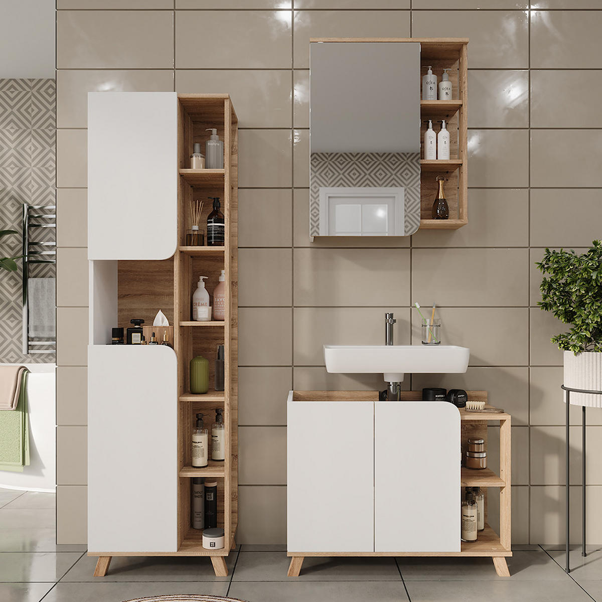 KOUPELNOVÝ NÁBYTEK Karen Sonoma/bílá - bílá/Sonoma dub, kompozitní dřevo (80/65/35cm) - Vicco