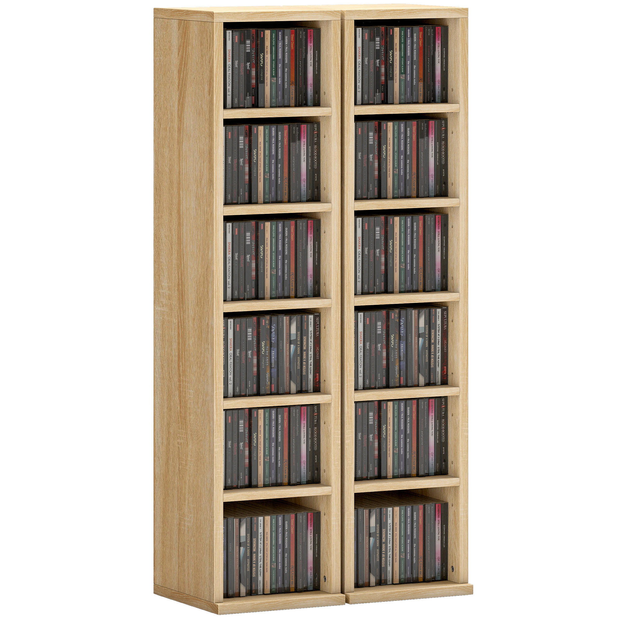 CD-REGAL 2er-Set DE-14526 12 Fächer für 204 CDs Eiche - Eichefarben, Holzwerkstoff (22.5/88.5/21cm) - ComfortXL