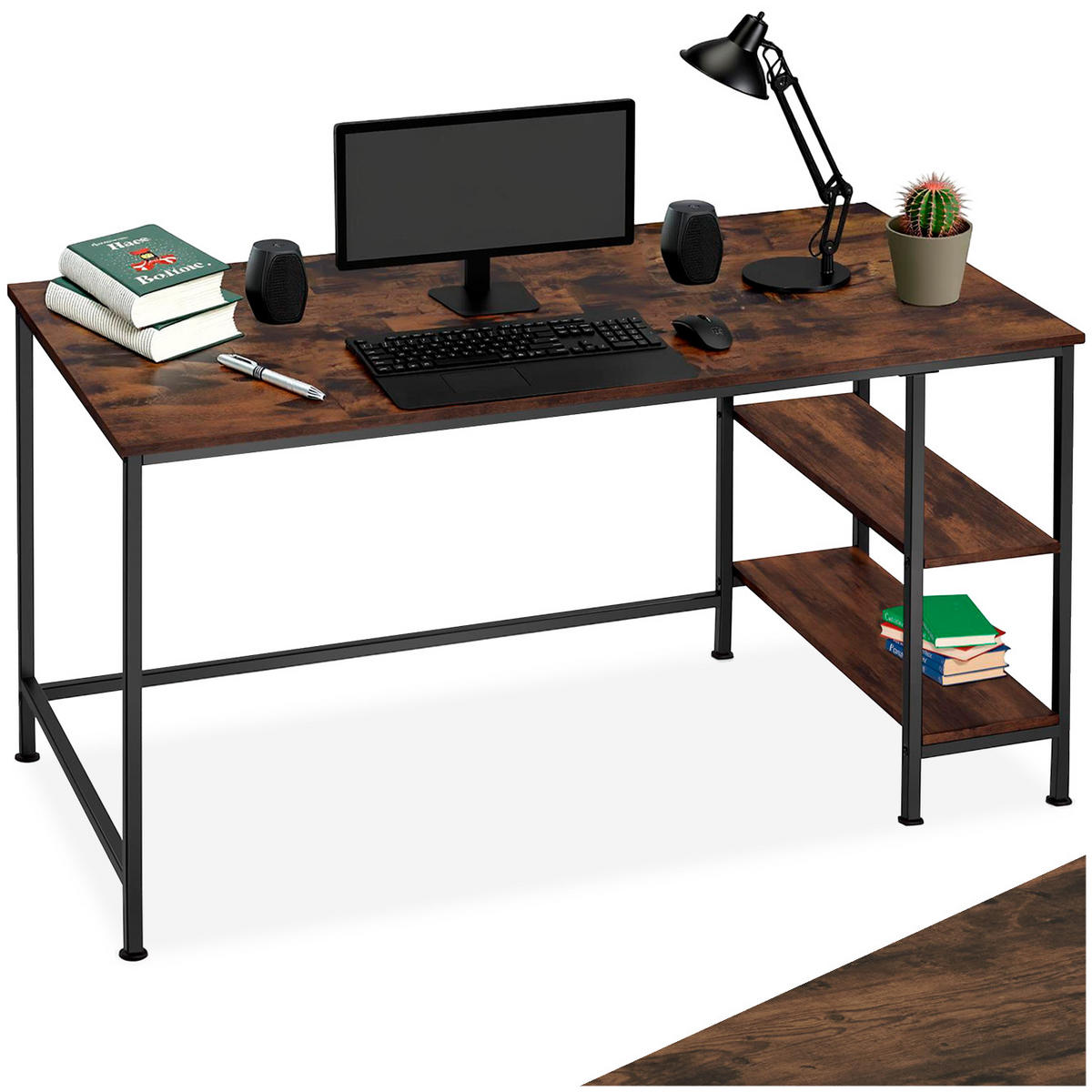 SCHREIBTISCH Donegal,140 x 60 x 76,5 cm,Industrial Holz dunkel, rustikal - Rostfarben, Holz (140/60/76.5cm) - tectake