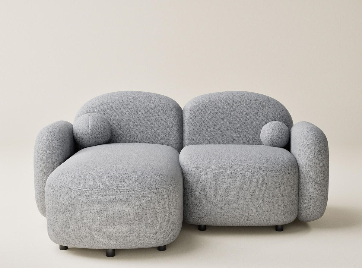 ECKSOFA Bahama Hellgrau Webstoff - Links Seite - Hellgrau/Schwarz, Holz/Holzwerkstoff (146/190cm) - Maison de Reve