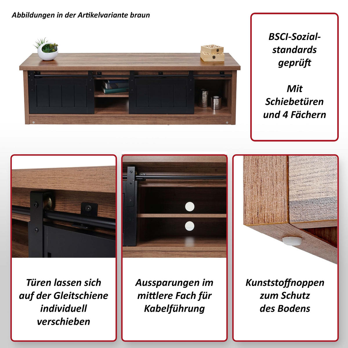 TV-RACK Buche Dekor - Buchefarben, Holz (150/43/40cm) - MCW