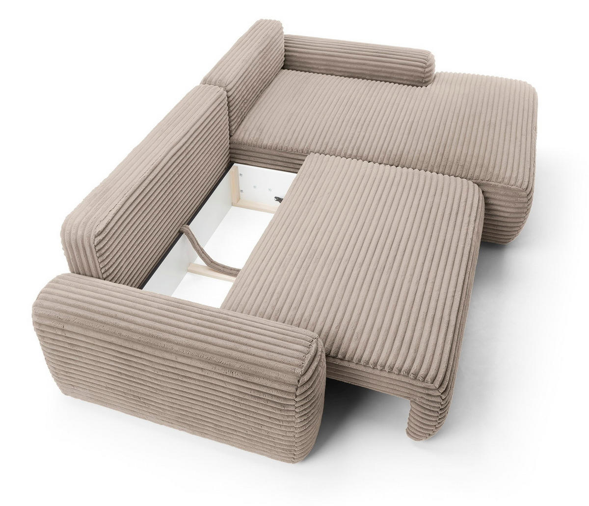 ECKSOFA 260 cm Cantara mit Cordstoff, Bettkasten, Rechts, Hellbraun - Hellbraun, Holz (162/264cm) - Emporius