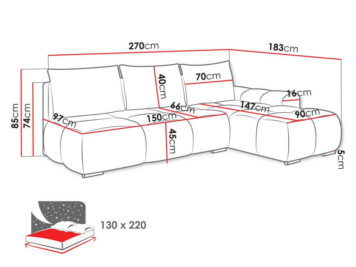 ECKSOFA Bestii, Seite: Links - Schwarz/Grau, Holz/Kunststoff (270/183cm) - MIRJAN24