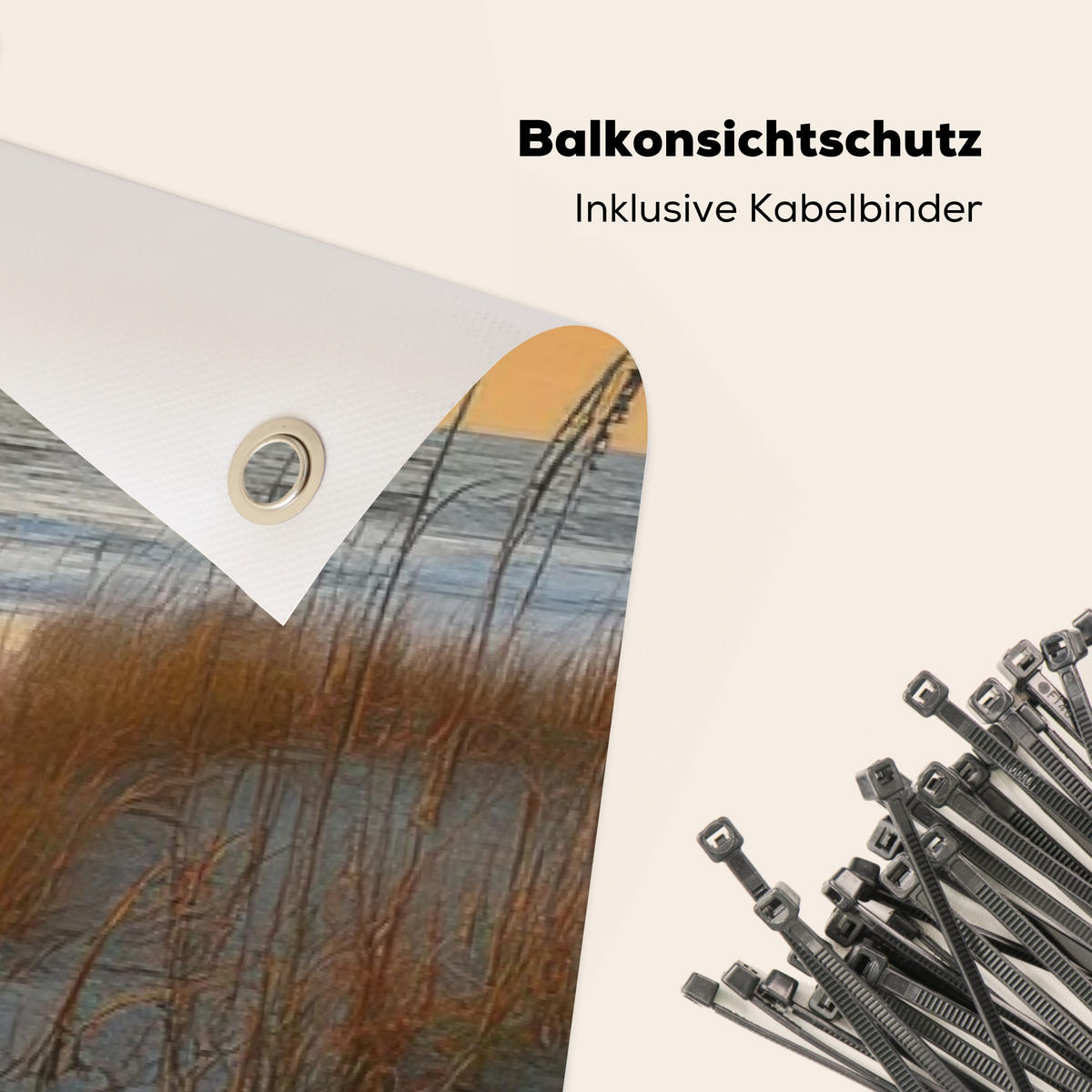BALKON-SICHTSCHUTZ Strand - Dünen - Sonnenuntergang 300x95 cm - Sandfarben, Kunststoff (300/95cm) - MuchoWow