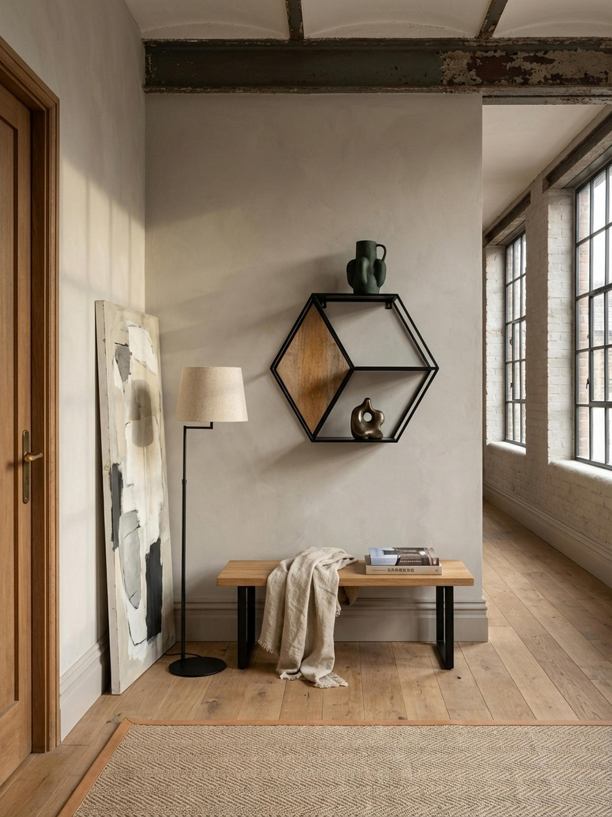 WANDREGAL Mango Massivholz Metall Industrial Stil 60x52x20 cm Sechseckig mit 3 Ablagen - Schwarz, Holz (60/52/20cm) - KADIMA DESIGN