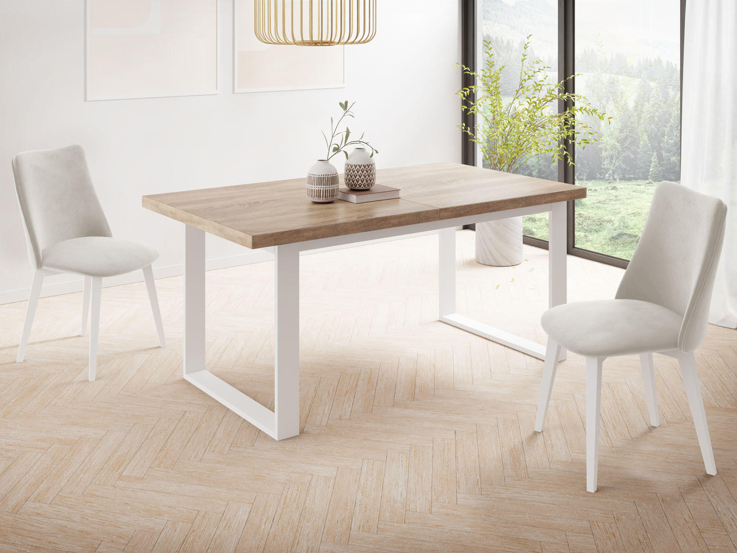 ESSTISCH Sana rechteckig ausziehbar, Sonoma Eiche 160/240/90/75 cm - Weiß/Sonoma Eiche, Holzwerkstoff/Metall (160/80/75cm) - WFL GROUP
