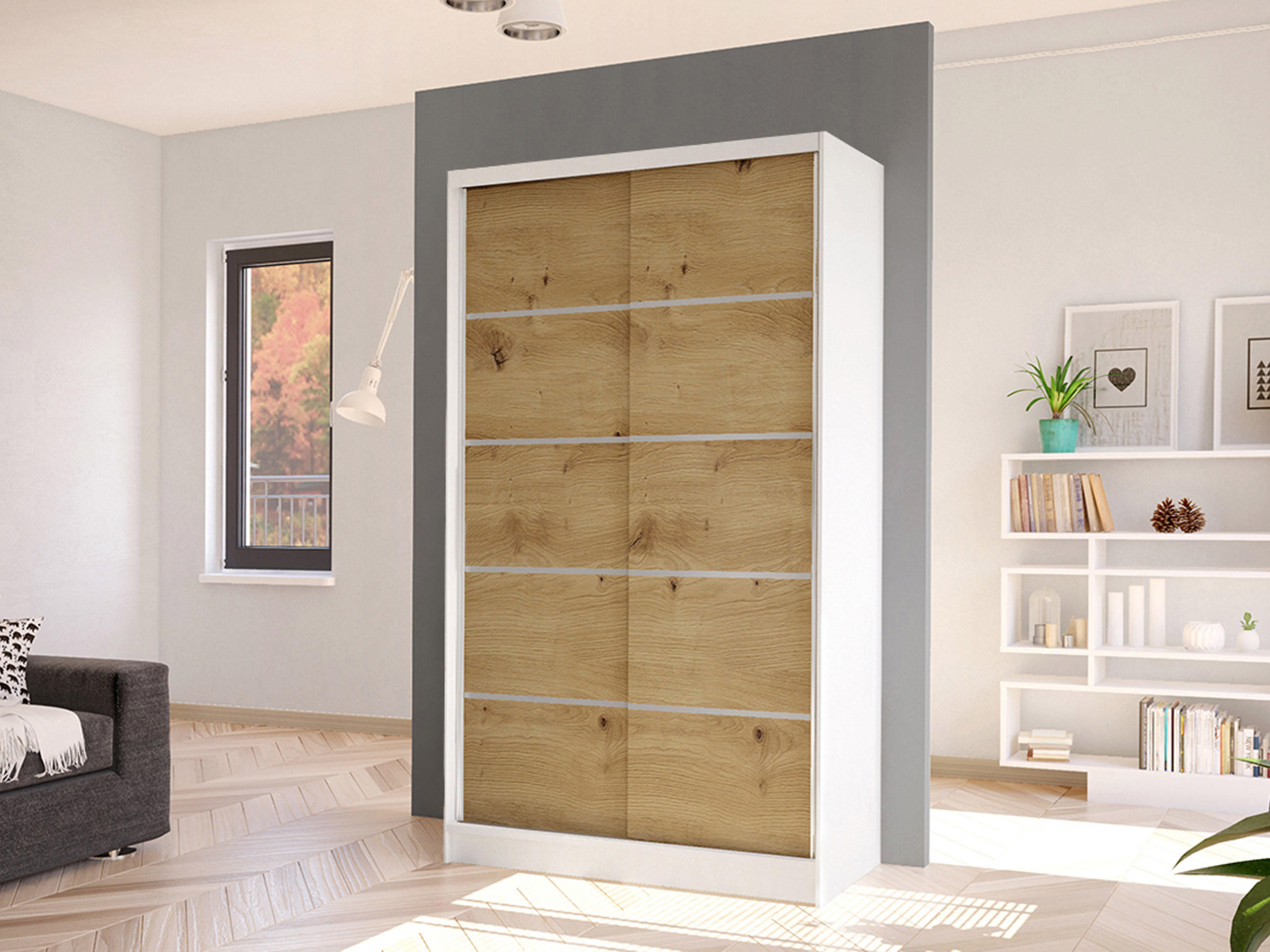 SCHWEBETÜRENSCHRANK Diego IV - Weiß/Eiche Artisan, Holzwerkstoff/Metall (100/200/58cm) - MIRJAN24