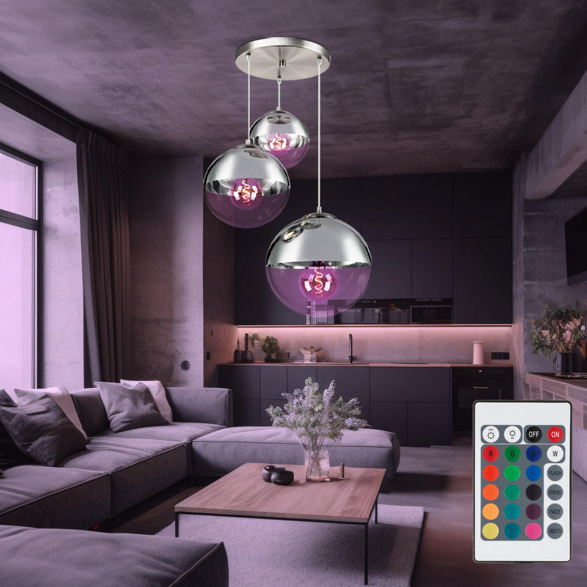 LED HÄNGELEUCHTE Glas Chrom Silber - Silberfarben, Glas (51/51/120cm) - Globo Lighting