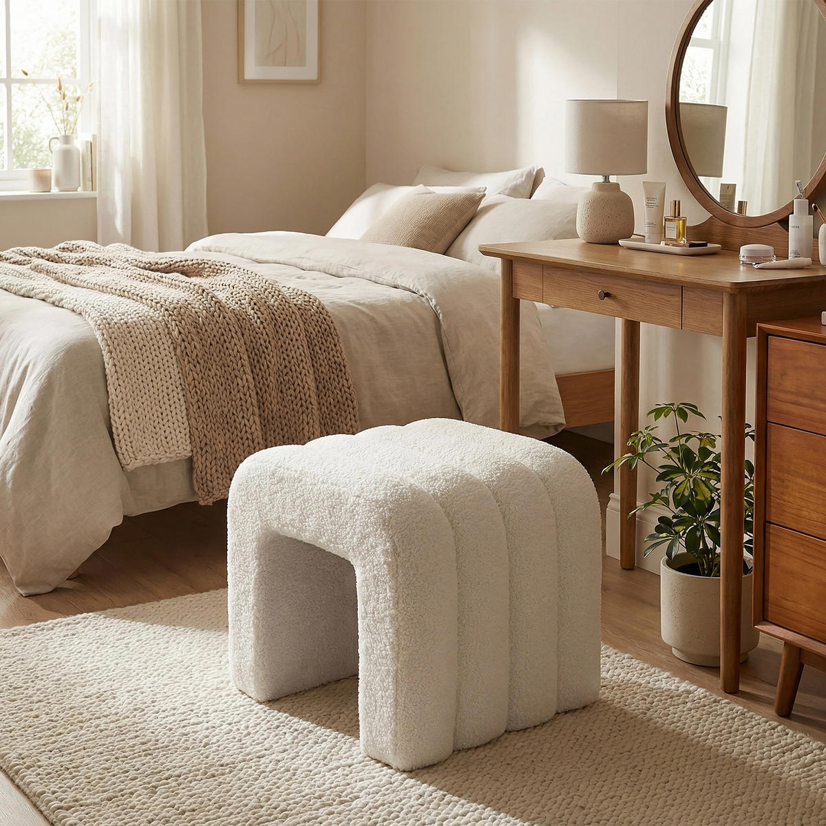 SEDACÍ taburet Bubble - bílá, dřevo/textil (40/40/40cm) - Relaxdays