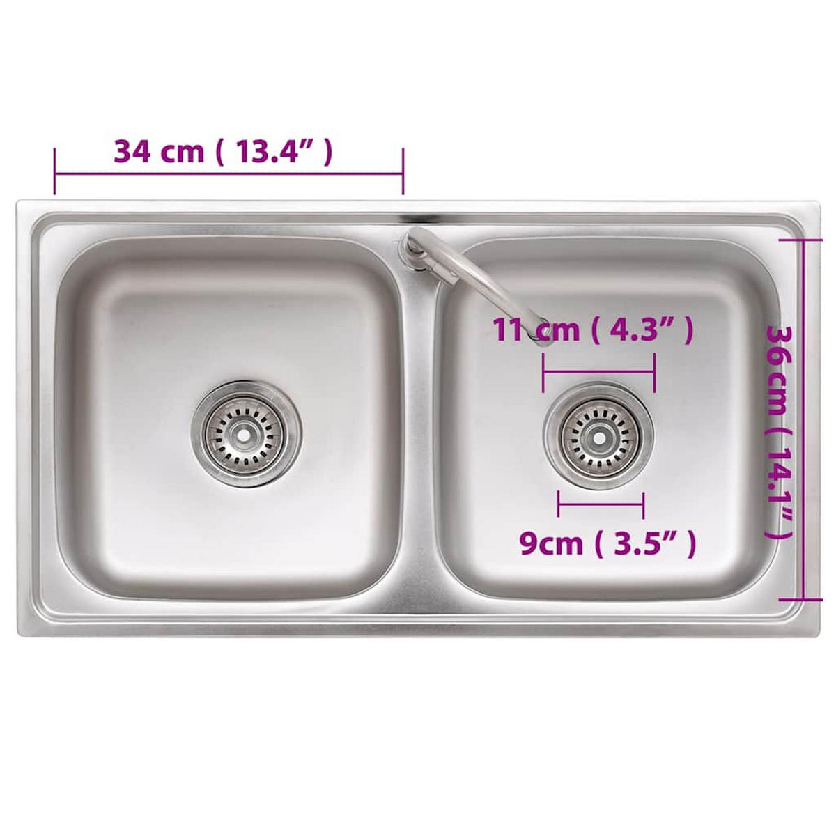CAMPING-SPÜLE Mit Doppelbecken Und Wasserhahn Edelstahl - Silberfarben, Metall (43/85.5/78cm) - vidaXL
