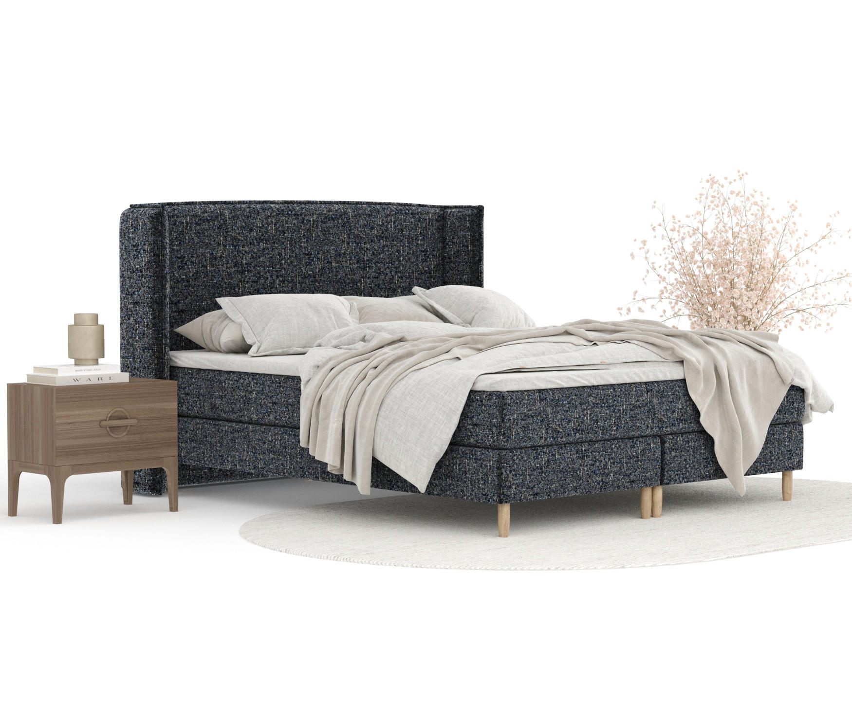 KONTINENTALBETT Ardis Marineblau 140/200 cm mit Matratze und Topper - Naturfarben/Dunkelblau, Holz/Holzwerkstoff (140/200cm) - Maison de Reve