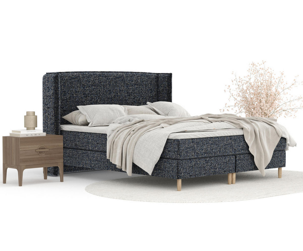 KONTINENTALBETT Ardis Marineblau 140/200 cm mit Matratze und Topper - Naturfarben/Dunkelblau, Holz/Holzwerkstoff (140/200cm) - Maison de Reve