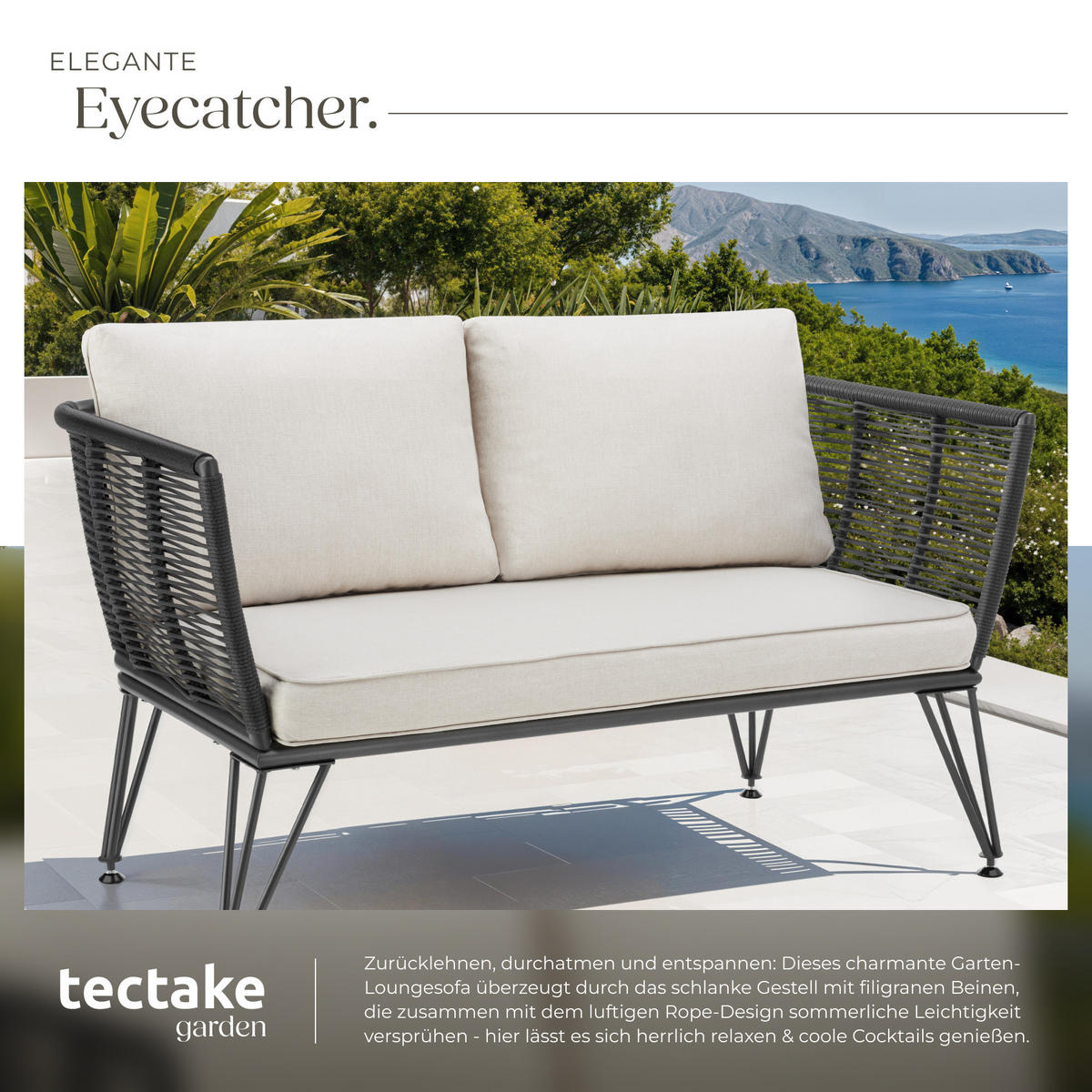 GARTEN-LOUNGESOFA Sundo,131 x 67 x 71 cm,anthrazit - Anthrazit, Textil (131/71/67cm) - tectake
