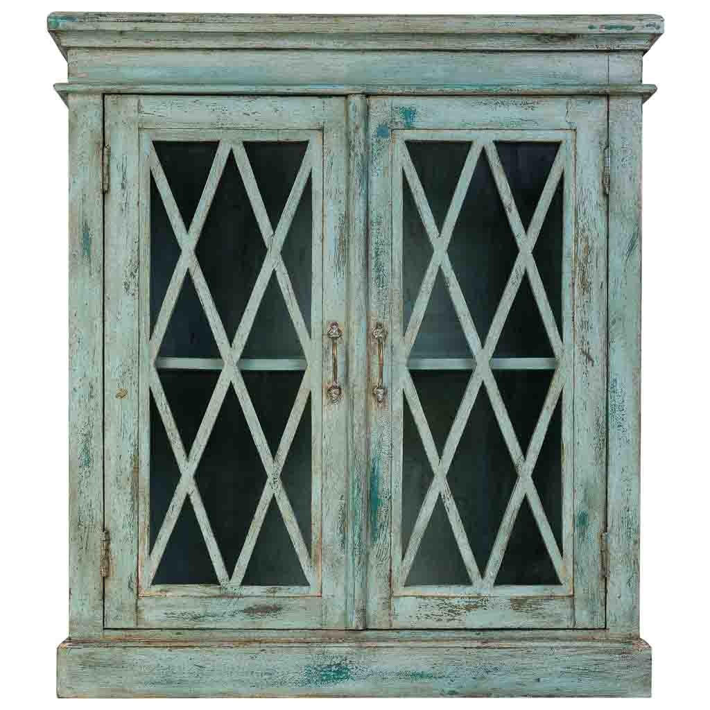 SIDEBOARD aus Holz und Glas mit 2 Türen 90x40x100 cm - Blau, Holz (90/100/40cm) - Wanderlust