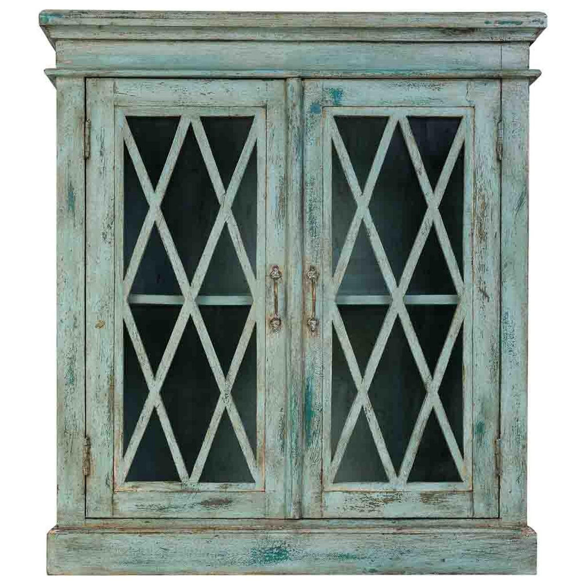 SIDEBOARD aus Holz und Glas mit 2 Türen 90x40x100 cm - Blau, Holz (90/100/40cm) - Wanderlust