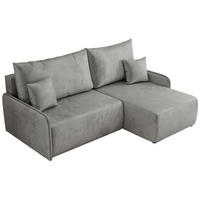 ECKSCHLAFSOFA ARPA L Hellgrau Velvet - rechts - Hellgrau/Schwarz, Kunststoff/Textil (150/198cm) - MKS